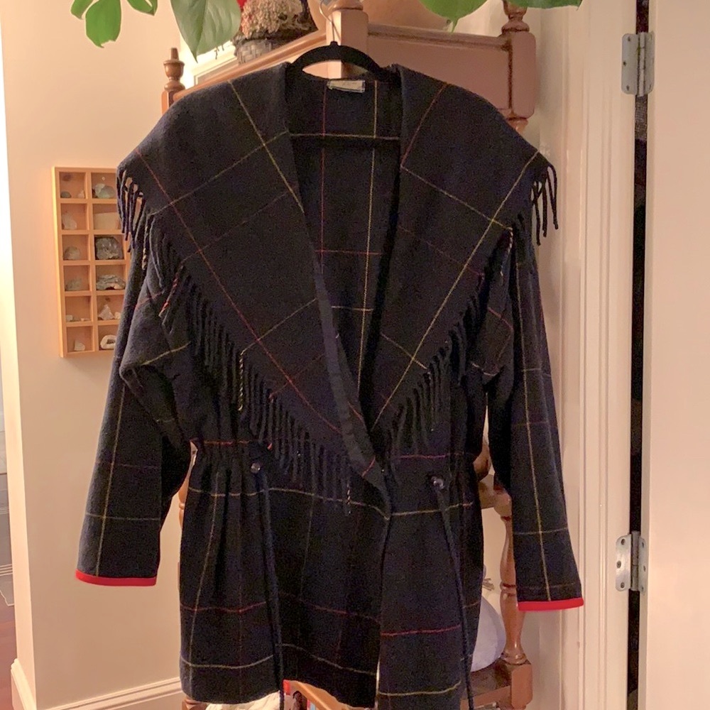 Vintage Fringe Plaid Coat